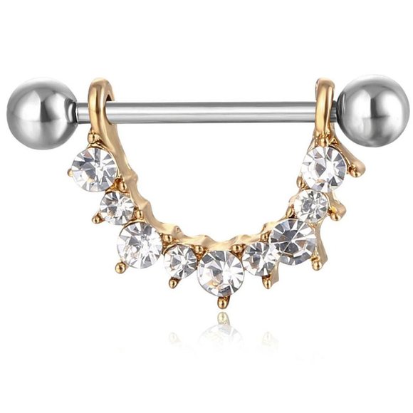 Silver ~ Half Circle Crystal Nipple Bar - Picture 7 of 7